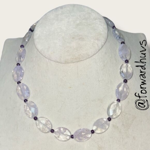 Light Pink Faceted Glass Necklace With Amethyst Spacer Beads - READ - Picture 1 of 9